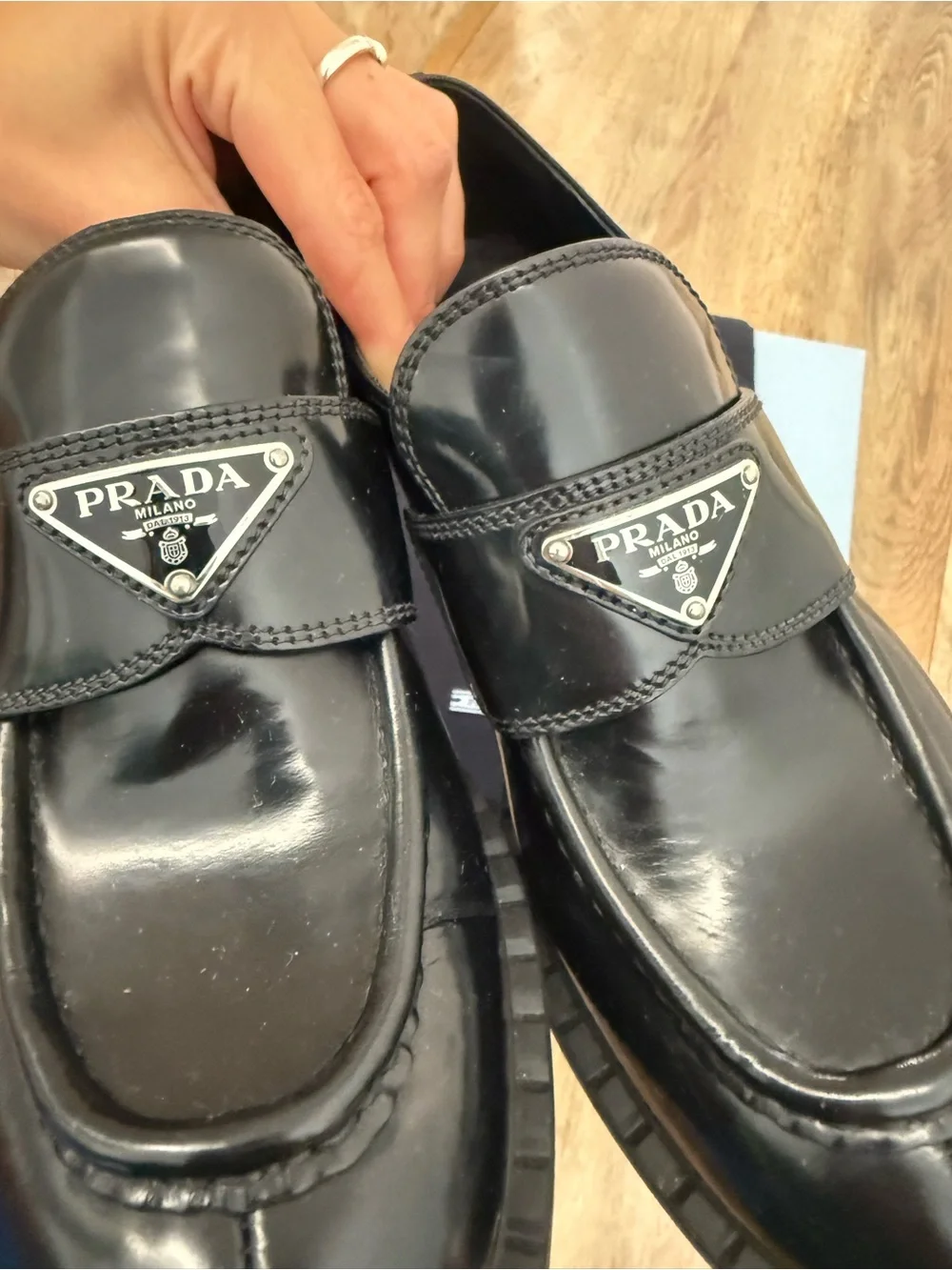 Authentic Prada Chocolate Brushed Leather Loafers in Black Women’s size 37